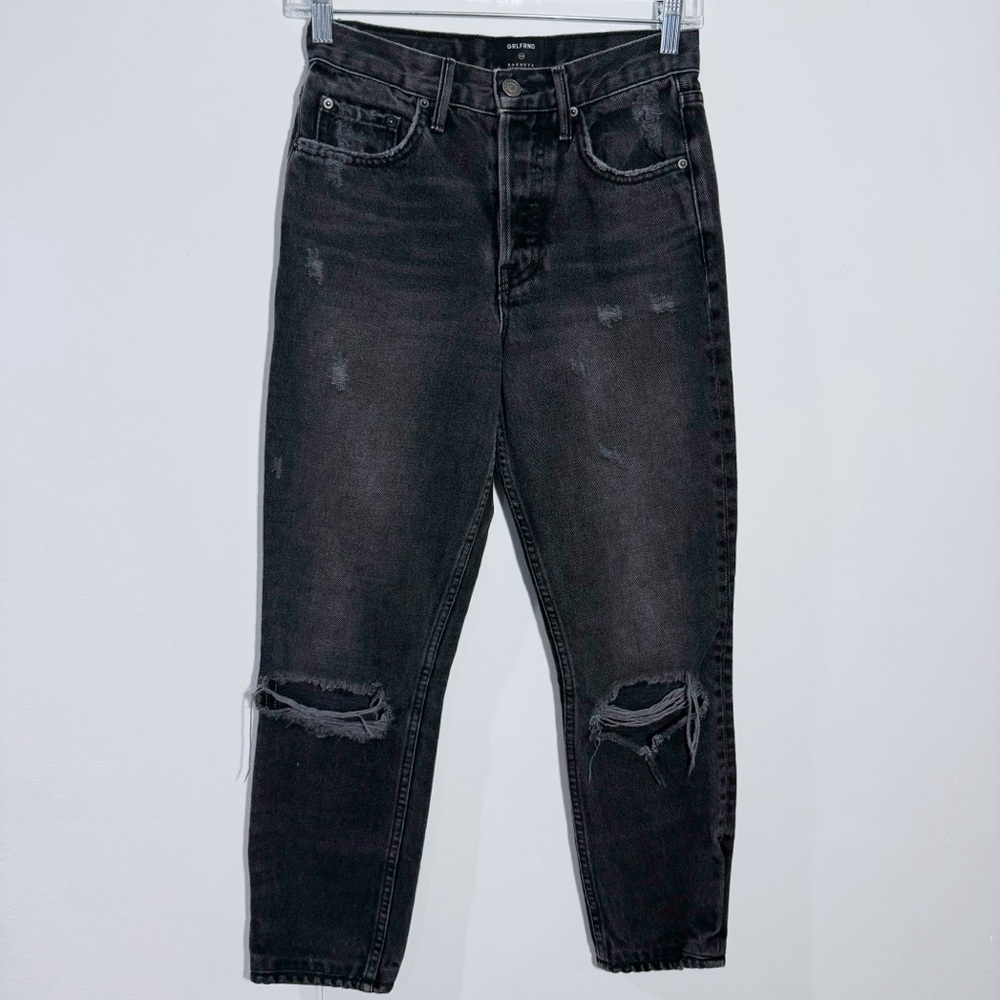 GRLFRND Karolina High Waist Ripped Jean Washed Black Size 24 Edgy Grunge Casual